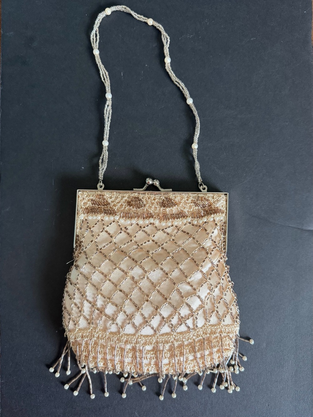 Beaded Fringe Clutch in Gold